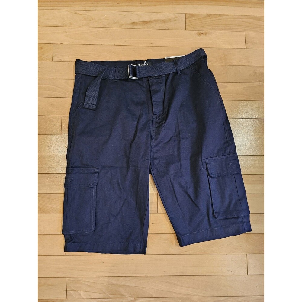 Blu Rock Men's Solid Flex Belted Stretch Cargo Shorts Blue Size 36 NWT